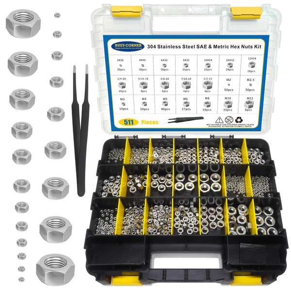 511 PCS SAE & Metric Hex Nut Assortment Kit with