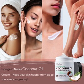 Nielies 2 Pcs Coconut Oil Cream. Spa size 500ML Coconut Oil Moisturizing Cream, Coconut Oil Lotion for Skin,Face, Hands, Hair. Intense Hydration For Dry skin (2)
