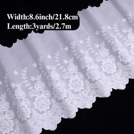White Cotton Lace Trim Wide 8.6inch Lace Fabric Trim Floral Embellishments Scalloped for Sewing Dresses Baby Clothing Home Decoration