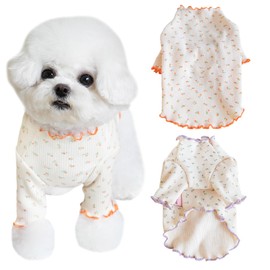 Yaopelky Pet Clothes for Small Medium Dogs Cat Daisy Flower Prints Dog Shirts Long Sleeve Ruffle Puppy Clothes Dog Pajamas for Chihuahua Shih Tzu Yorkie (Orange, Small)