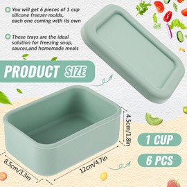 Teenyyou 6 Packs 1 Cup Silicone Soup Freezer Molds with Lid Silicone Soup Freezer Trays Rectangle Reusable Food Preserving Tray Freezing Sauces Stews(Sage Green, Beige)