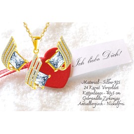 MŚ 1997 MENNICA ŚWIDNICKA 4 Colours Earrings with Necklace Silver 925 Women's Set Gold-Plated 24 K – High-Quality Austrian Crystals and Zircons – Jewellery Chain Women's Earrings Set with Necklace,