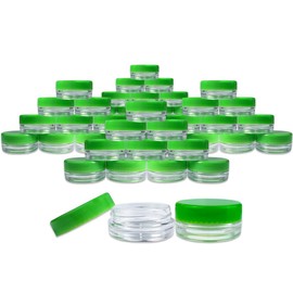 (50 Pieces Jars + Lid) Beauticom 3G/3ML Round Clear Jars with GREEN Screw Cap Lids for Scrubs, Oils, Toner, Salves, Creams, Lotions, Makeup Samples, Lip Balms - BPA Free