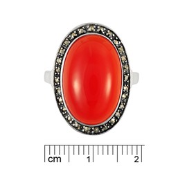 Esse Marcasite Sterling Silver Oval Red Carnelian Statement Ring - Size L