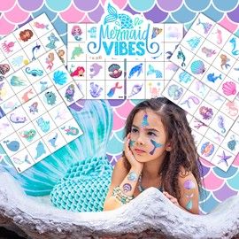 Mermaid Temporary Tattoos – 96PCS Cute Under the Sea Ocean Birthday Party Favors and Understated Decorations Supplies for Kids