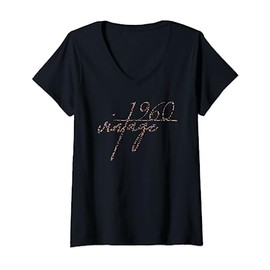 Womens 63th Birthday Gift Idea. Vintage 1960 Leopard Print V-Neck T-Shirt