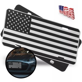 VEHITO 1/8" Brushed Aluminum Composite HD American Flag License Plate Matte Black