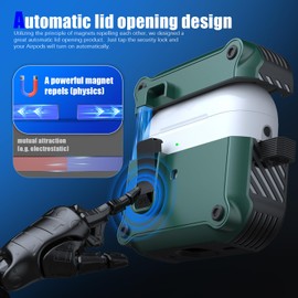 RFUNGUANGO AirPods Pro 2nd/1st Generation Case Cover with Secure Lock Clip,Automatic Pop-up Case Full-Body Shockproof Hard Protective Cover for AirPods Pro 2 Case(2023/2022/2019)-Pine Needle Green