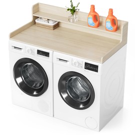 SpaceAid Washer Dryer Countertop with 2-Tier Shelf, Wood Topper with Edge, 54" Width x 27.5" Depth Cover Organizer Guard for Washer and Dryer Counter Laundry Hamper Storage (Oak)