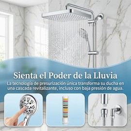 Regaderas para Baño con Filtro de Agua, Cabezal Ducha Alta Presión 6" | Regadera de Teléfono 10 Modos, Juego Ducha Purificador para Piel Sensible, Ins