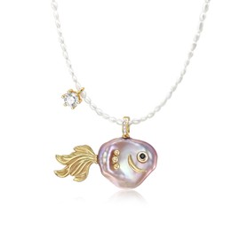 Hipearl Fish Pearl Necklace for Women Freshwater Pearl Baroque Goldfish Necklace for Mom Daughter, 18k Gold-plated, 14-20mm Pearls, 18" + 2.5" Extender, Anniversary Birthday Gift for Her