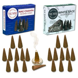 Incense Cones - Combo Pack of 20 Cone Incense - 10 Nag Champa + 10 White Sage - Insence Cones - Incense Cones Scented - Cone Incense Scents - Insense Cones - Incent Cone