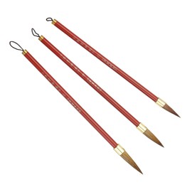 PATIKIL Calligraphy Brush, 3 Pack Watercolor Ink Painting Calligraphy Writing Brush Drawing Art Brush Metal Rod Handle for Beginner 3 Size Kit, Brown