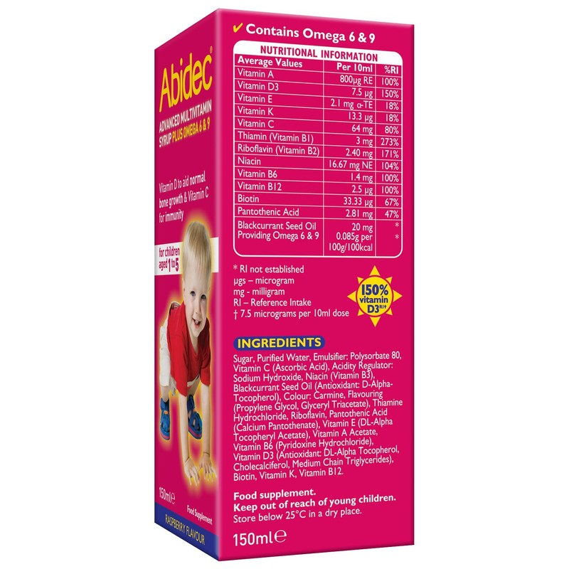 Abidec Advanced Multivitamin Syrup Plus Omega 6 & 9 Raspberry