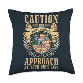 Funny Mechanic Gifts for Men and Women Diesel Mechanic Throw Pillow, 18x18, Multicolor