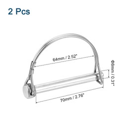 sourcing map 2Pcs Coupler Pin, 0.31"ID 2.76"L 316 Stainless Steel Trailer Pin Shaft Locking Pin for Farm Trailers Lawn Garden, Silver