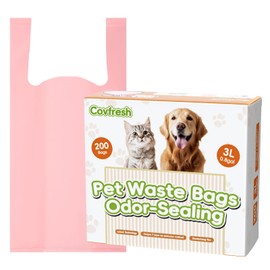 Covfresh Odor Sealing Dog Poop Bags - 3L/200 Count Unscented Pet Waste Bags with Easy-Tie Handles, Large Capacity Disposal Bags for Dog Waste or Cat Litter, for Home & Travel (Pink)