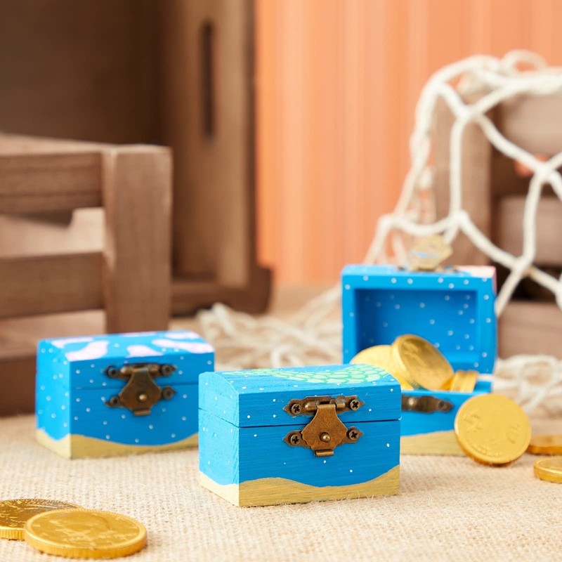 Wooden Treasure Chest with Curved Lid and Metal Clasp, DIY