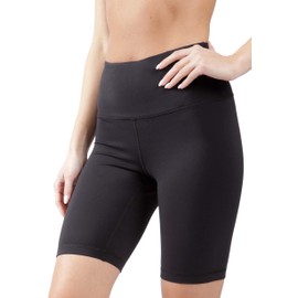 90 Degree By Reflex High Waist Power Flex Yoga Shorts - Tummy Control Biker Shorts for Women - Black 9" Ribbed - Large