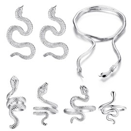 JeryWe Snake Jewellery Set for Women Earrings Snake for Teenage Girls Necklace Pendant Snake Silver Gold, Zirconium