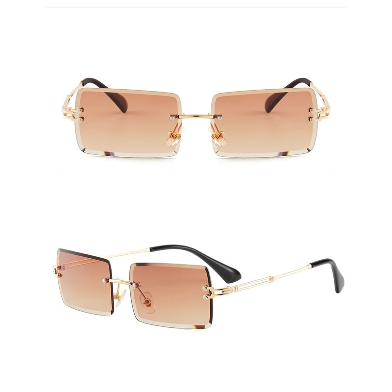OSAGAMA Fashion Sunglasses Small Rectangular Rimless Glasses for Men and