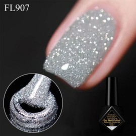 Colorful Reflective Glitter Nail Gel Polish Set Sparkling Diamond Holographic Gel Kit Soak-Off UV Gel Semi-Permanent Manicure Nail Art Champagne Silver Red 10ml, FL907 Silver, 20g, 1 Piece / 컬러풀 반사 글리터 네일 젤 폴리쉬 세트 스파클링 다이아몬드 홀로그래픽 젤 키트 소크오프 UV 젤 세미퍼머넌트 매니큐어 네일 아트 샴페인 실버 레드 10ml, FL907 은, 20g, 1개