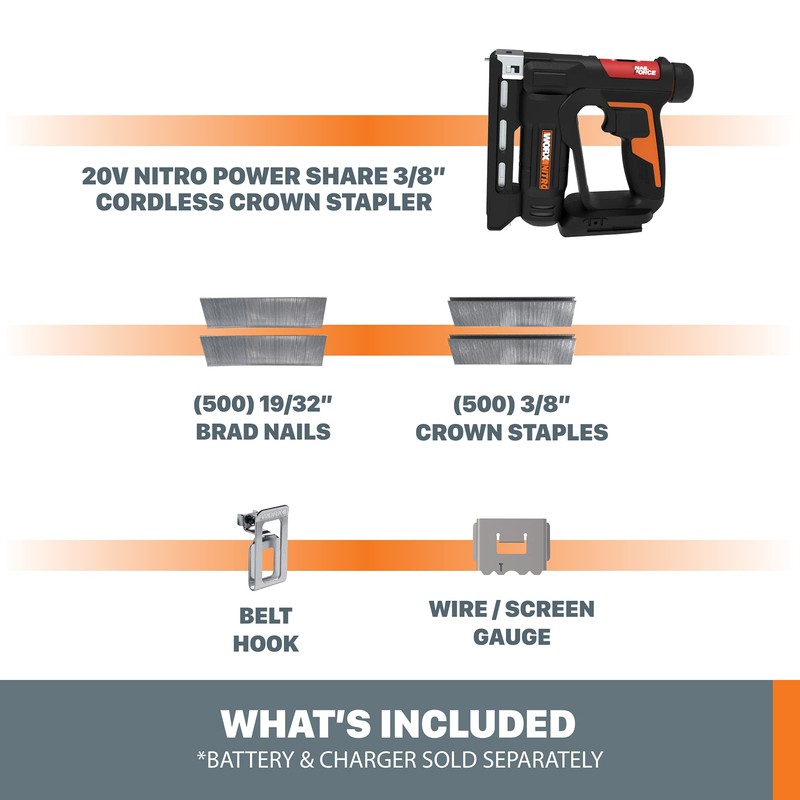Worx Nitro 20V Power Share 3/8” Cordless Crown Stapler with