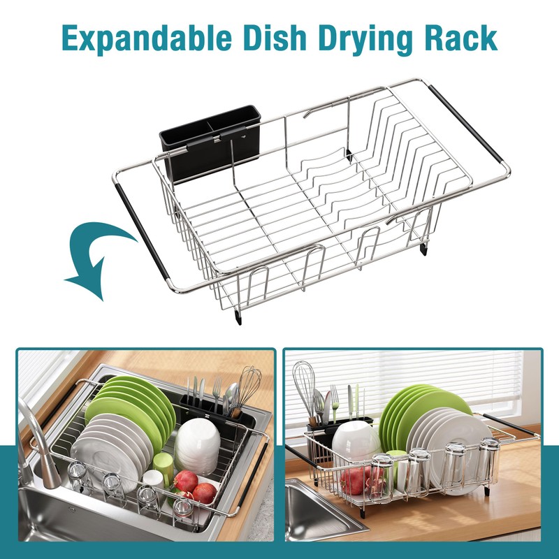 JASIWAY Dish Drying Rack in Sink, Expandable Stainless Steel Dish