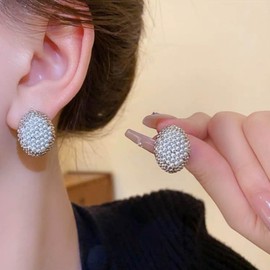 Yheakne Vintage Oval Pearl Earrings Cluster Pearl Stud Earrings Silver Teardrop Stud Earrings Earrings Boho Pearl Oval Earrings Jewelry for Women