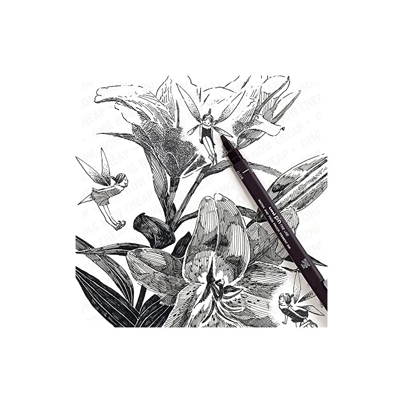 Uni Pin Fineliner Drawing Pen 0.1mm Tip Black Dark Grey