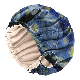 BHAHB Satin Bonnet Silk Bonnet for Sleeping Double Layer Elastic Adjustable Hair Caps Reusable Cute Aesthetic for Women Girls-Blue