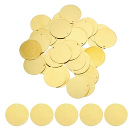 MECCANIXITY 40pcs Brass Round Stamping Blank DIY Label Tags 35mm/1.38inch for Craft, Pendant Decoration, 2mm/0.08inch Single Side Hole, Yellow