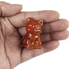 Lovionus89 Carnelian Mini Happy Sitting Cat Crystal Stone Figures, Hand Carved Gemstone Animal Sculpture Home Decor for Cat Lovers