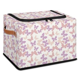 YoCosy Large Toy Box Collapsible Storage Bins with Lids Closet Storage Baskets for Organizing Shelves Nursery Toy Storage Organizer Boxes for Kids, Boys, Girls (Pink Purple Floral Butterfly)