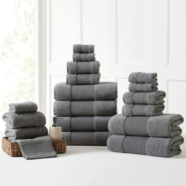 18 Piece Luxury Zero Twist 100% Combed Cotton Bath Towels