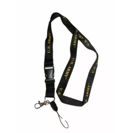 RFCO 32" United States Army Black/Gold Printed Lanyard With Detachable Key Ring/Clip