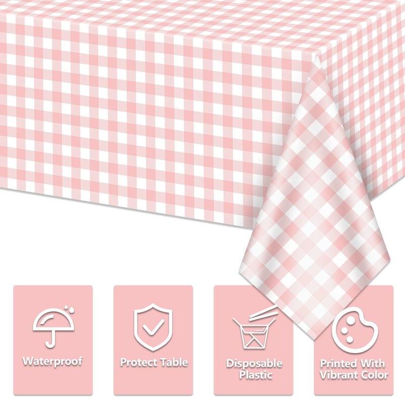 4 Pack Pink Gingham Tablecloths, Pink and White Checkered Tablecloths