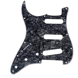 Right Handed 11 Hole Guitar Strat Pickguard SSS Scratch Plate for Fender USA/Mexican Standard Stratocaster Modern Style, 4Ply Black Pearl