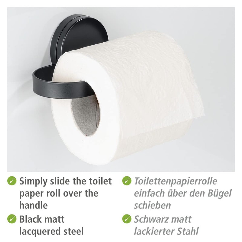 Static-Loc® Plus Pavia Toilet Roll Holder Black No Drilling Required