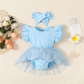 Conjunto de ropa para bebé y niña, con mangas con volantes, para recién nacido, conjunto de falda tutú, 039h-azul claro sin mangas, 6-9 meses