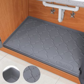 SIKADEER Under Sink Mat for Bathroom Waterproof, 28" x 19" Silicone Under Sink Liner Bathroom Cabinet Shelf Protector, Kitchen Bathroom Cabinet Mat, Under Bathroom Sink Drip Tray Liner (Dark Gray)