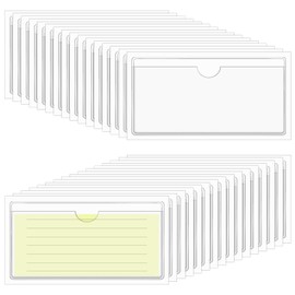 32 pcs Clear Adhesive Pockets, CNYMANY 9x4 in Self Adhesive Removable Labels Display Holder, Index Card Sticky Pocket Sleeves for Storage Bins Folder Shelf