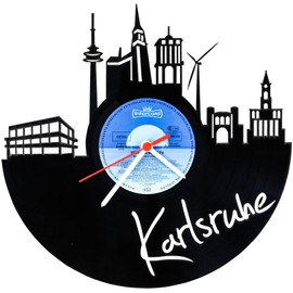 Wall Clock Vinyl Record Clock Skyline Karlsruhe Upcycled Vintage Design Clock Wall Clock Wall Decoration Retro Watch Made in Germany