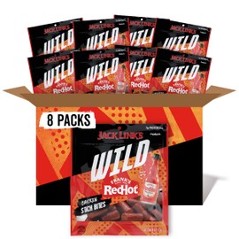 Jack Link's Wild Chicken Stick Bites Made with Frank's RedHot Flavor, Mini Meat Sticks, Shareable Under 100 Cal Snack Packs with 7g of Protein, Stocking Stuffers, Bulk Pack – 4oz Bags (8 Count)