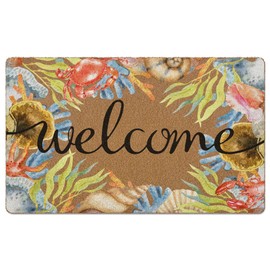XLDLIOO Beach Coastal Welcome Door Mat, Summer Doormat, Ocean Welcome Front Door Mat Indoor Outdoor Entrance, Beachy Seashell Artificial Coir Doormats Rugs for Patio Entry Home Decor, 30x17in