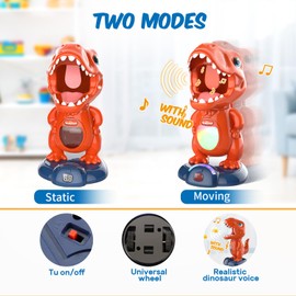 EagleStone Movable Dinosaur Shooting Toys for Kids Games with 2 Air Pump Gun, Party Toys with Score Record, LED & Sound, 48 Foam Balls Electronic Target Practice Gift for Boys and Girls