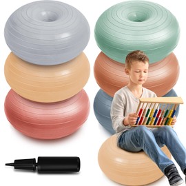 Lewtemi 6 Pieces Flexible Seating for Classroom Elementary Yoga Ball Chairs Wobble Seat for Kids Inflatable Donut Ball with Pump for Student Desk Chairs Exercise (Morandi Color)
