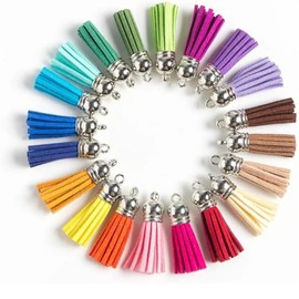 Fabselection Keychain Tassels, Better Jonny 20 Colors Silver Cap Leather Tassel Mini Colored Tassel Crafts Tassels with Loop for DIY Jewelry Making Bookmarks （100PCS）