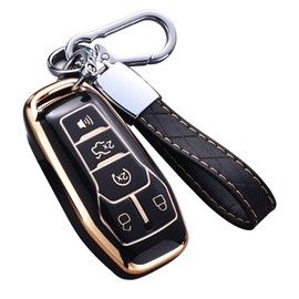 Cacacar Ford Key Fob Cover with Keychain, Premium Soft TPU Full Protection Case for Ford Fusion Mustang F150 Edge Explorer Lincoln MKZ MKC MKX Smart Remote Key Protector (Size B-black)