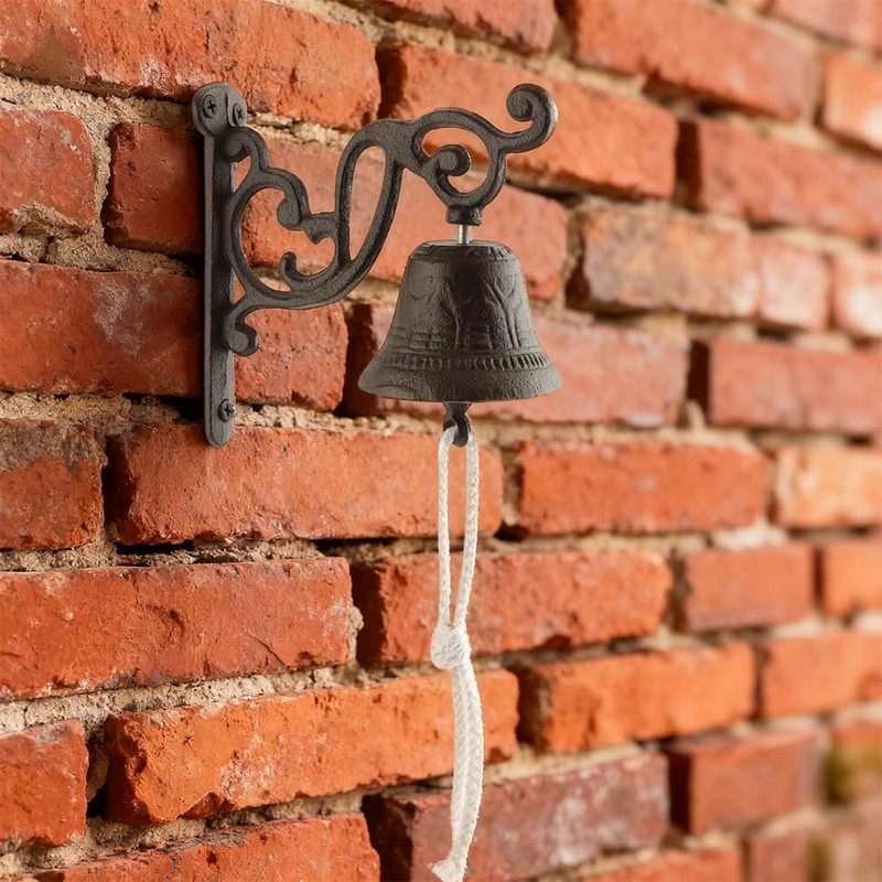 Cast Iron Dinner Bell, Wall Mount Hanging Bell with Rope